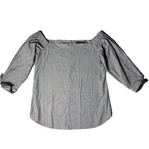 Banana Republic Grey Heathered Stripe Square Neck Shirt Sz S Tie Sleeve